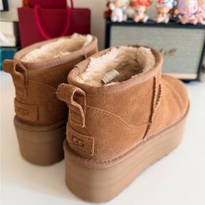 UGG Chestnut Suede Platform Ankle Boots